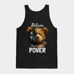 inner power slogan with bear toy half robot illustration Tank Top